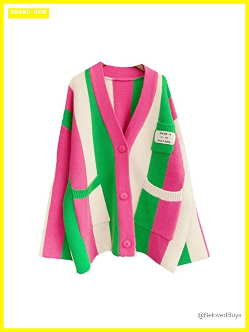 Long Sleeve Cable Knit Color Block Striped Boho Cardigan Sweater